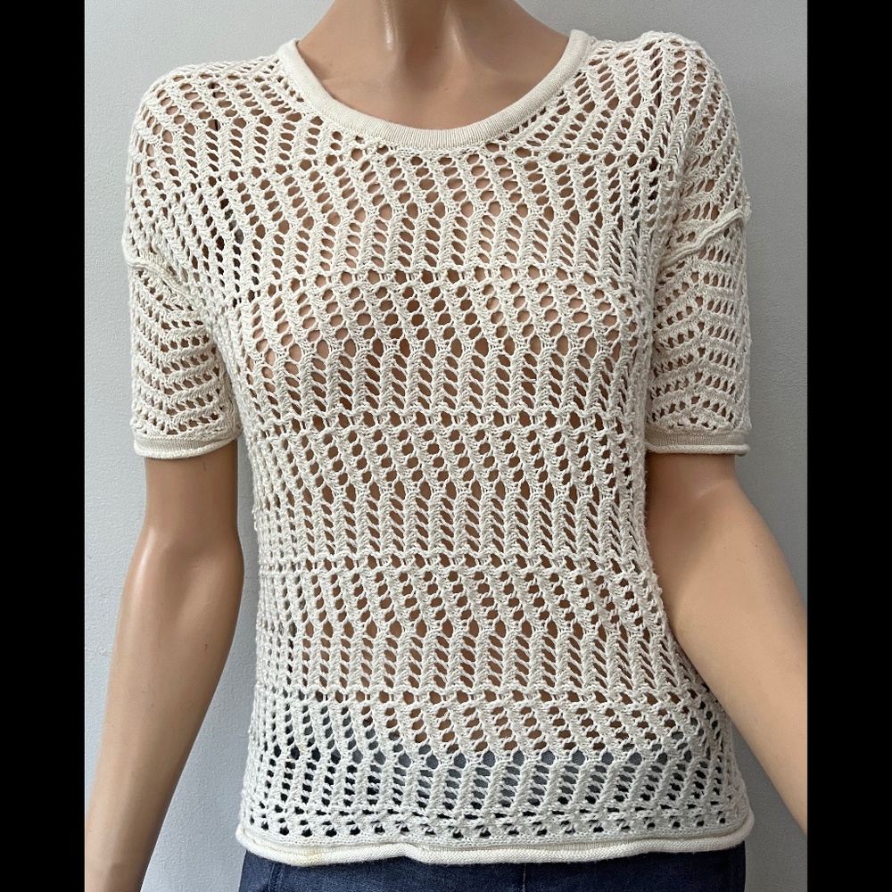 James Perse cashmere blend crochet short-sleeved knit top size 1 (small)